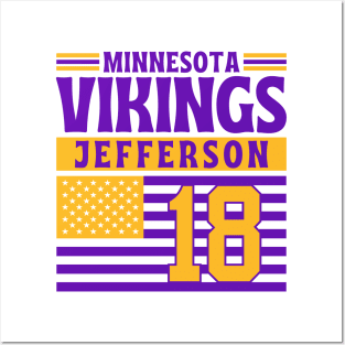 Minnesota Vikings Jefferson 18 American Flag Football Posters and Art